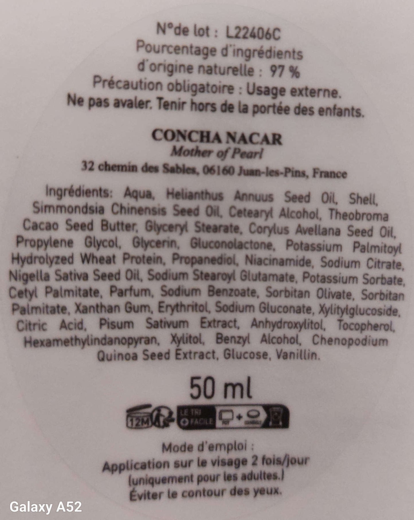 Crème de nuit à la niacinamide Conchanacar Mother of Pearl